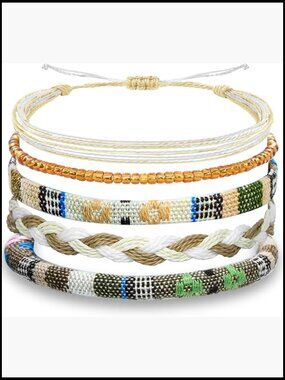 5pcs Boho Beach Ankle Bracelet Set Adjustable Waterproof Surfer String Anklets